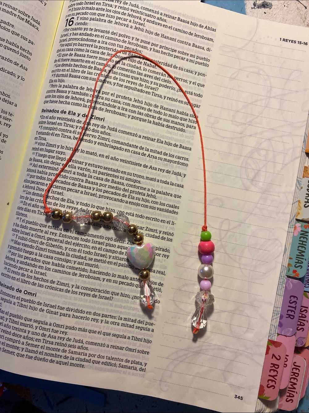 Handmade Pink Beaded Heart Bookmark Necklace